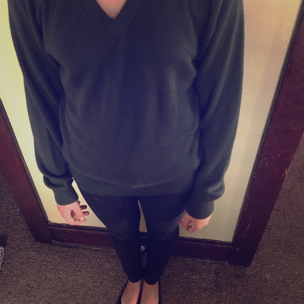 dark green v neck sweater